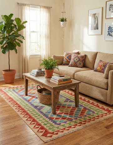 3' 7 x 6' 1 Hand Woven Kilim Maymana Wool Rug