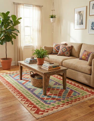 3' 7 x 6' 1 Hand Woven Kilim Maymana Wool Rug