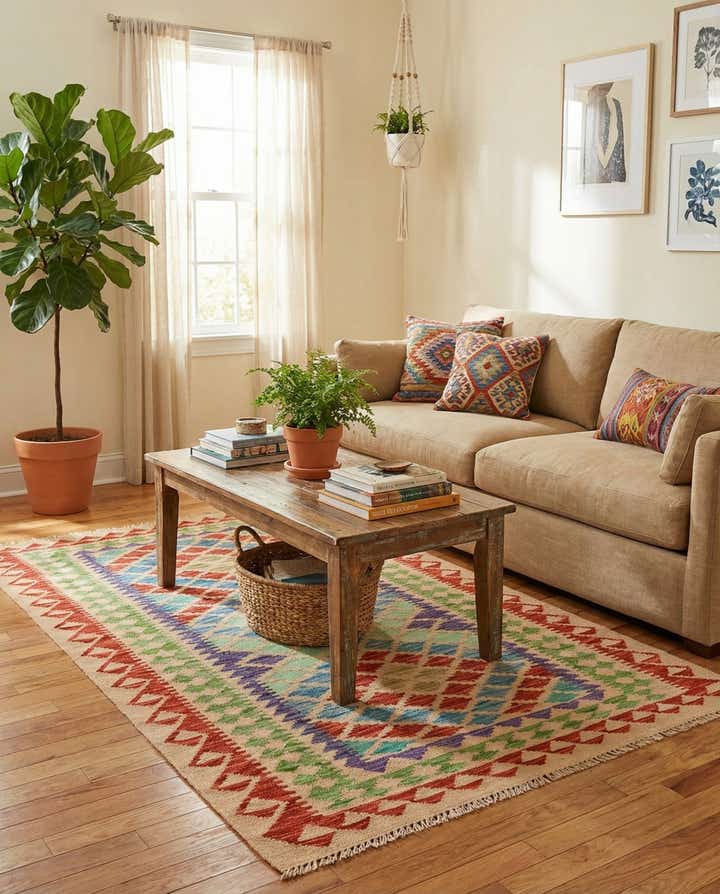 3' 7 x 6' 1 Hand Woven Kilim Maymana Wool Rug