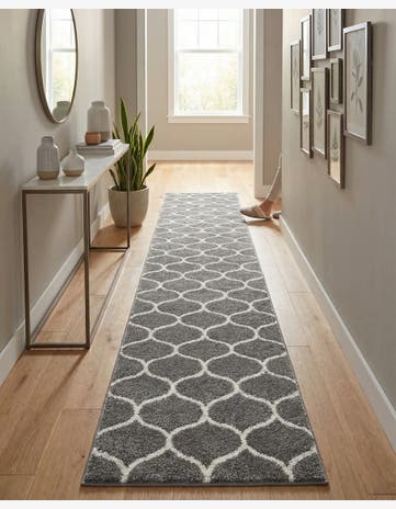 Dark Gray Lattice Frieze Runner Rug