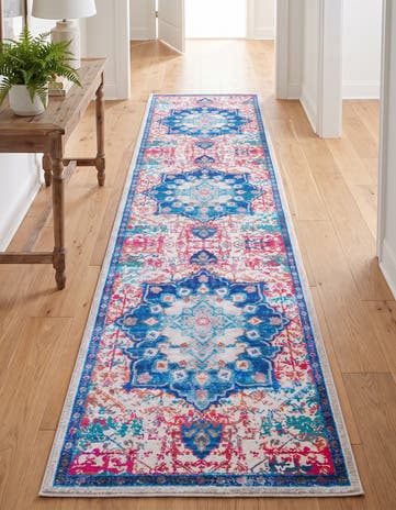 Ivory Blue Washable Francesca Runner Rug