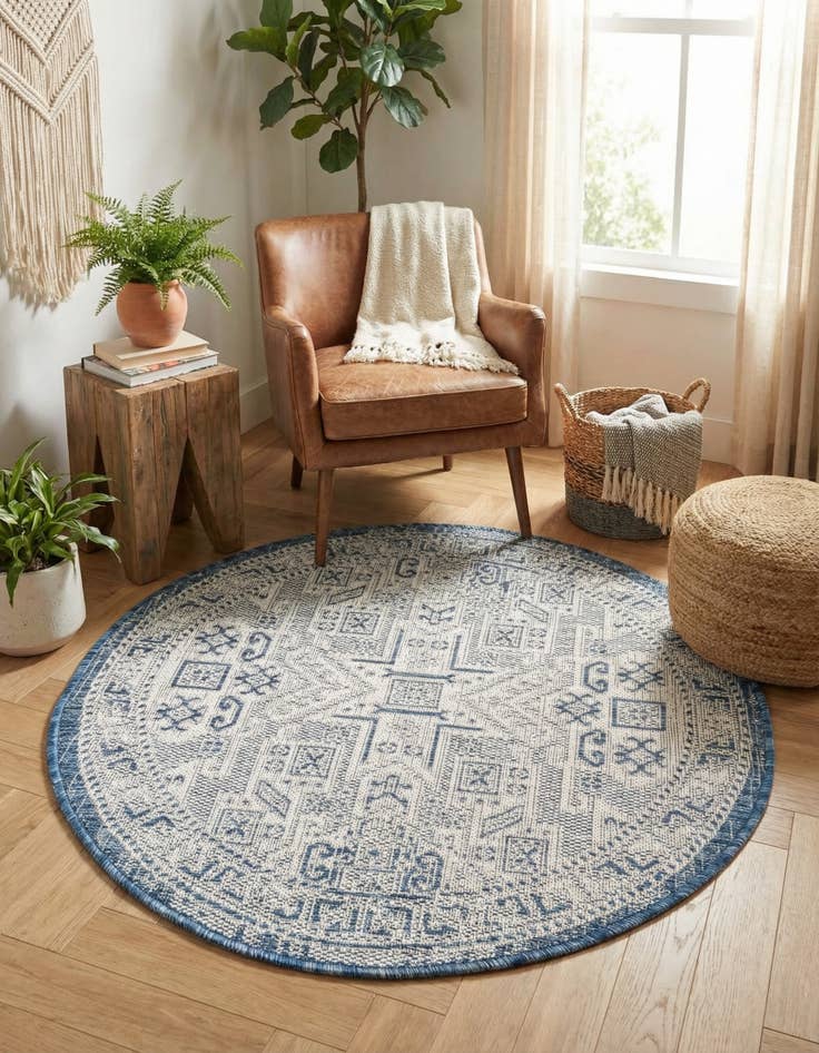 Detail image of 3' x 3'  Washable Aztec Indoor / Outdoor Round Rug