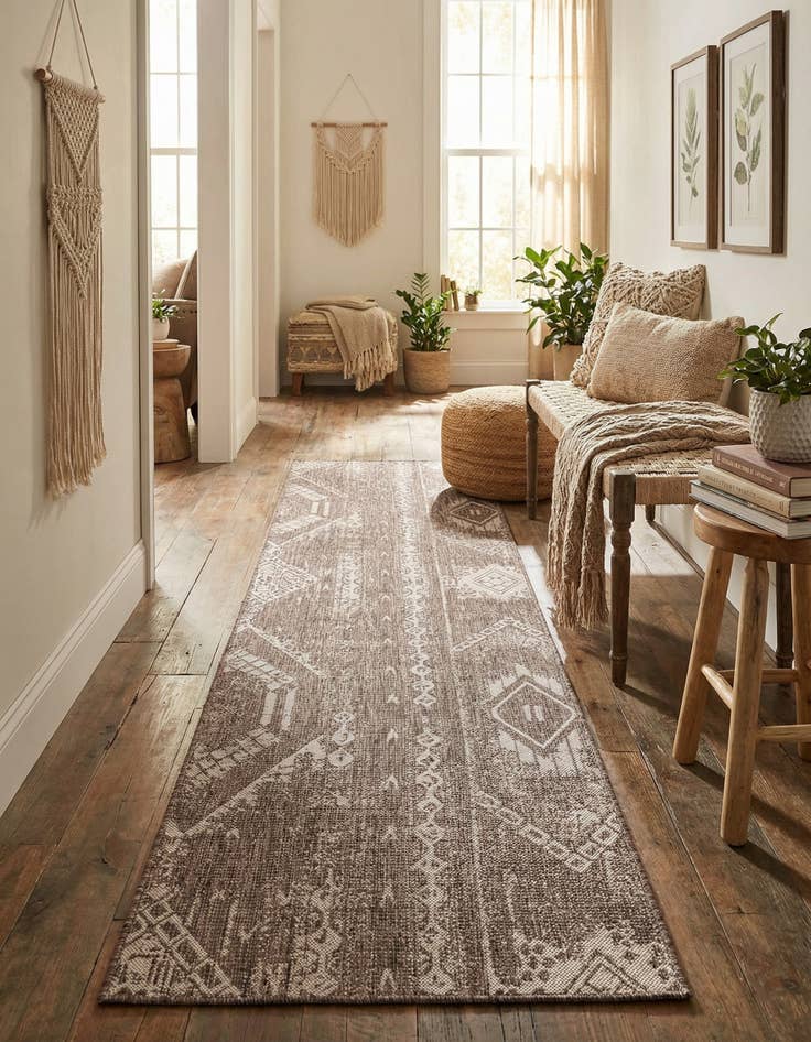 Detail image of 3' 3 x 14' Easy-Clean Bohemian Indoor / Outdoor Runner Rug