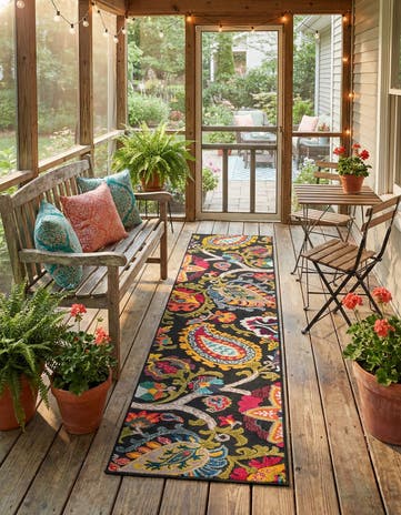 Multi Black Easy-Clean Casablanca Indoor / Outdoor Runner Rug