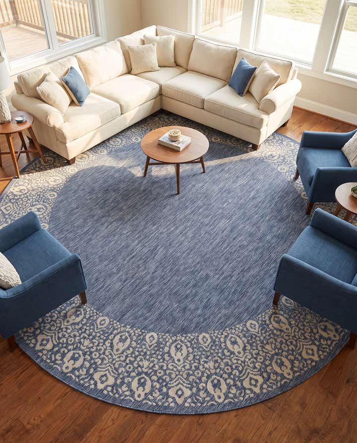 10' 8 x 10' 8 Easy-Clean Border Indoor / Outdoor Round Rug