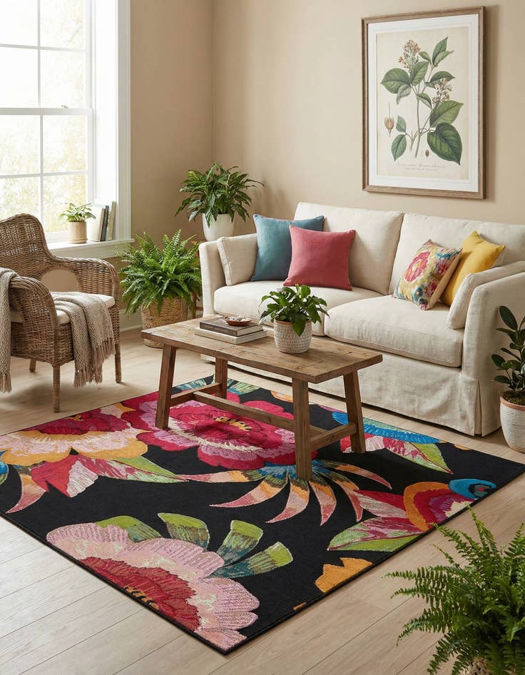 Detail image of  6' x 6'  Washable Botanical Indoor / Outdoor Square Rug
