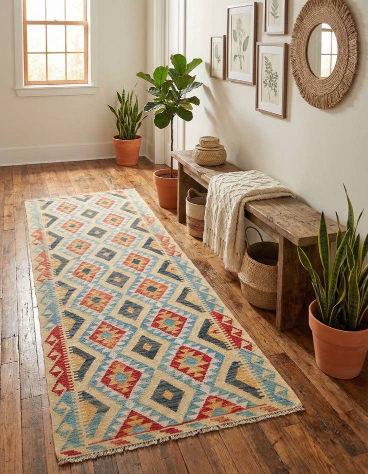 Detail image of  3' 3 x 6' 8  Hand Woven Kilim Maymana Wool Runner Rug