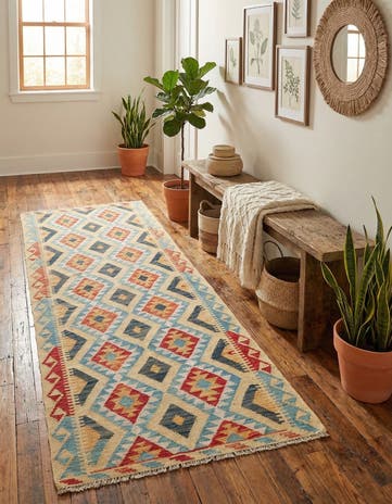 3' 3 x 6' 8 Hand Woven Kilim Maymana Wool Runner Rug