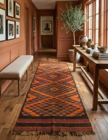 4' 5 x 14' 7 Hand Woven Kilim Fars Wool Runner Rug