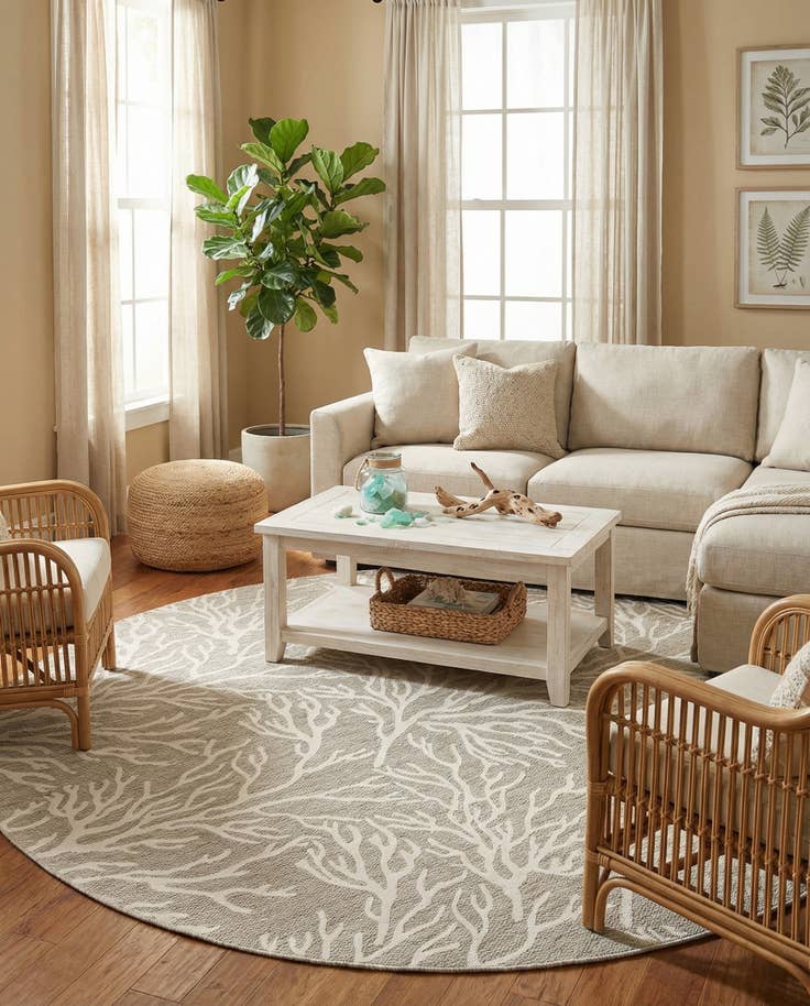 Detail image of 10' x 10' Easy-Clean Coastal Indoor / Outdoor Round Rug