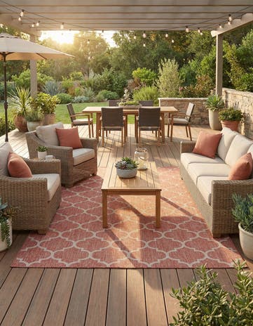 Rust Red Easy-Clean Lattice Indoor / Outdoor Rug