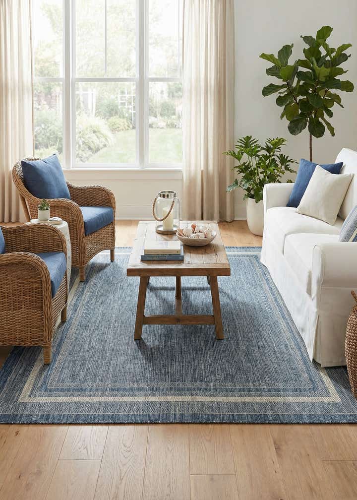 5' 3 x 7' Easy-Clean Border Indoor / Outdoor Rug