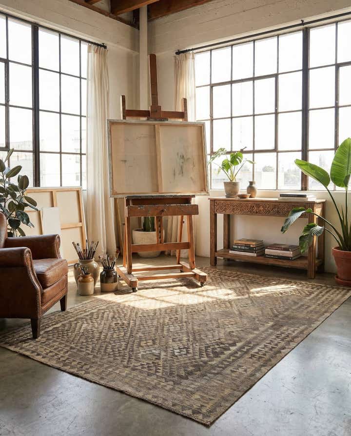 6' 9 x 9' 10 Hand Woven Kilim Maymana Wool Rug