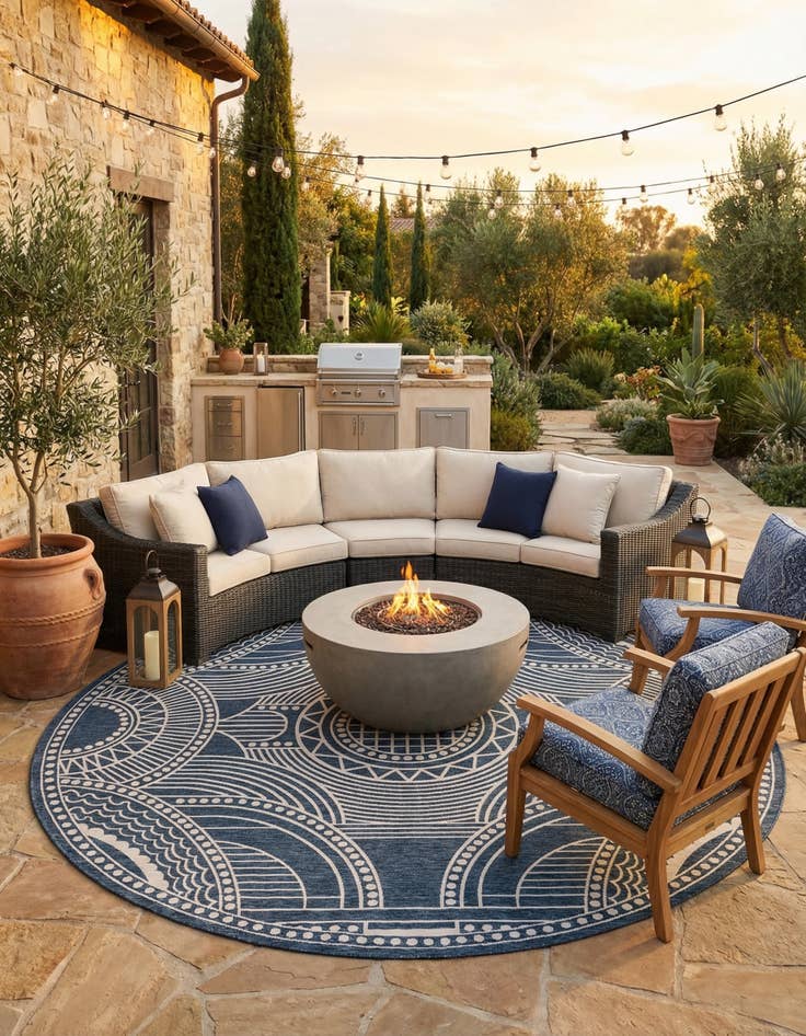 Detail image of 13' x 13'  Washable Traditional Indoor / Outdoor Round Rug