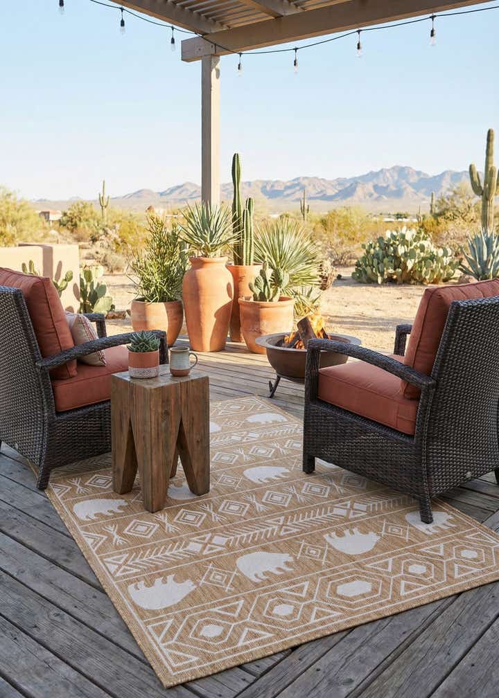 5' 3 x 7' Easy-Clean Southwestern Indoor / Outdoor Rug