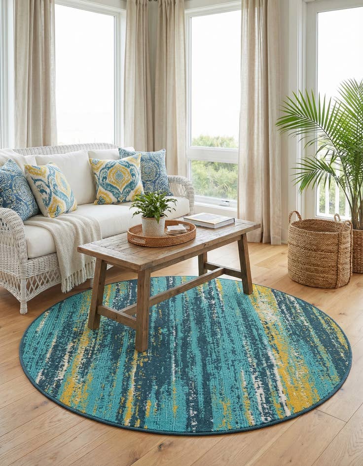 Detail image of 4' x 4'  Washable Coastal Indoor / Outdoor Round Rug