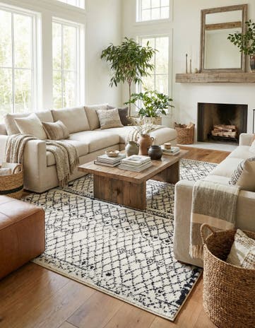 Ivory Black Morocco Rug
