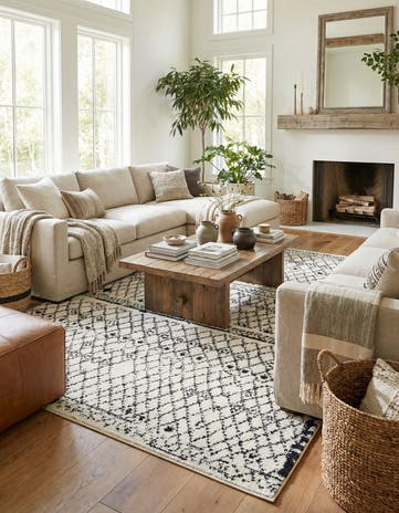 Ivory Black Morocco Rug