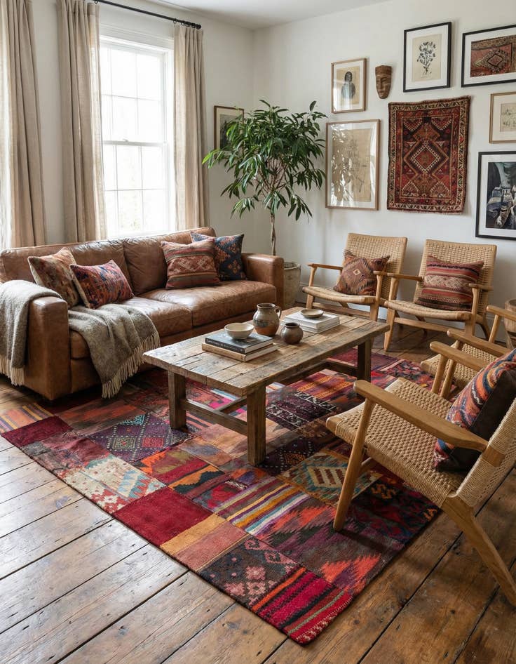 Detail image of 4' x 5' 10  Hand Woven Kilim Patchwork Wool Rug