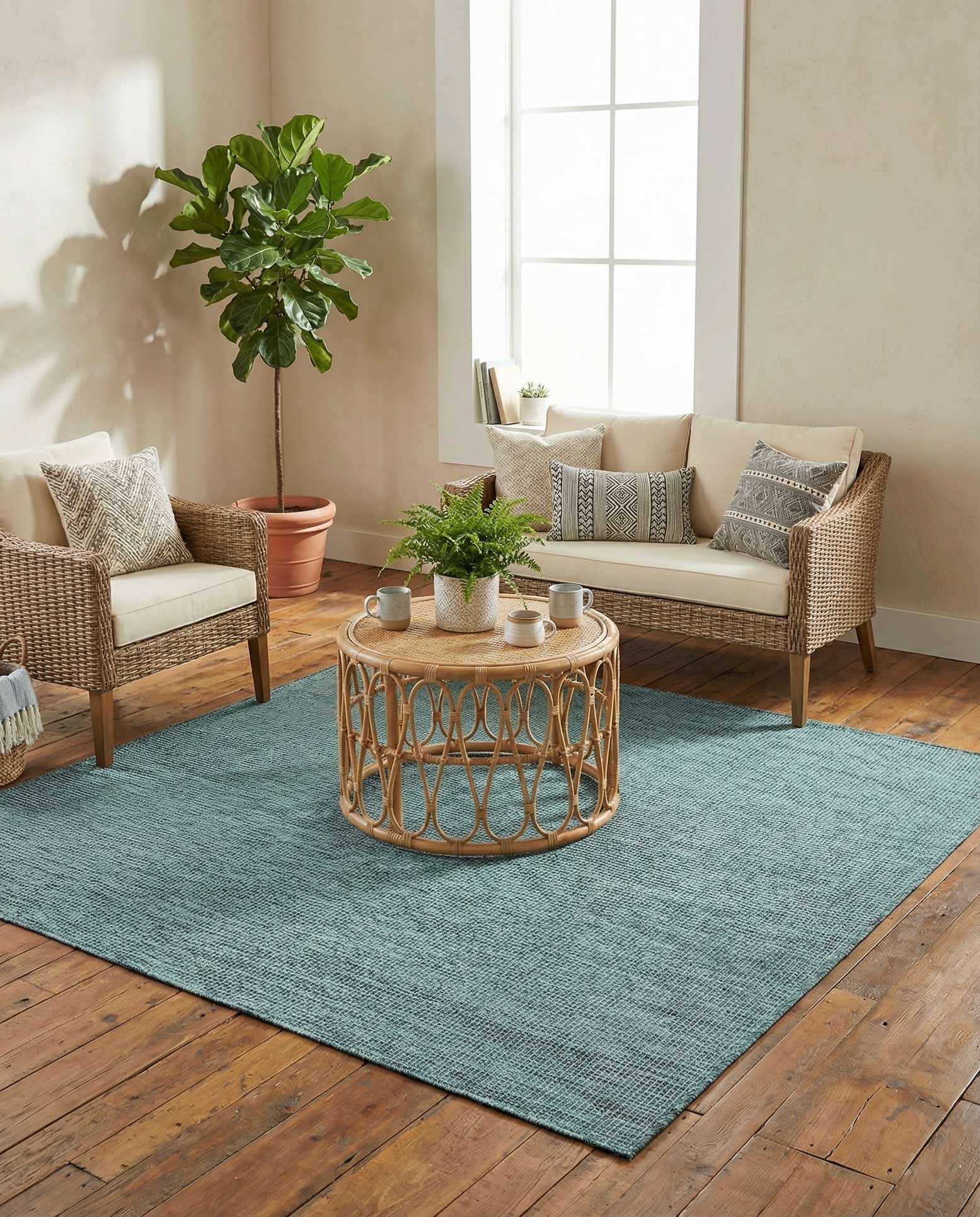 6' 1 x 6' 1 Easy-Clean Solid Indoor / Outdoor Square Rug