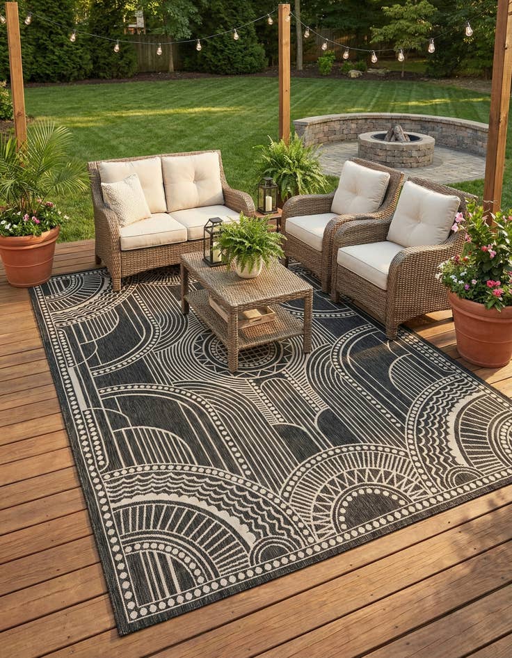 Detail image of 9' x 12'  Washable Traditional Indoor / Outdoor Rug