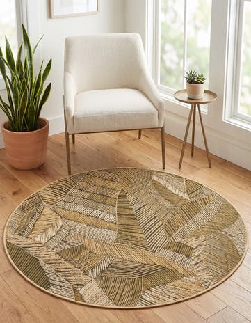 4' x 4' Easy-Clean Botanical Indoor / Outdoor Round Rug
