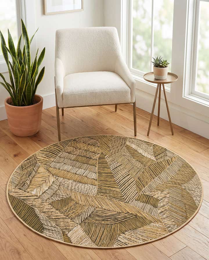 4' x 4' Easy-Clean Botanical Indoor / Outdoor Round Rug