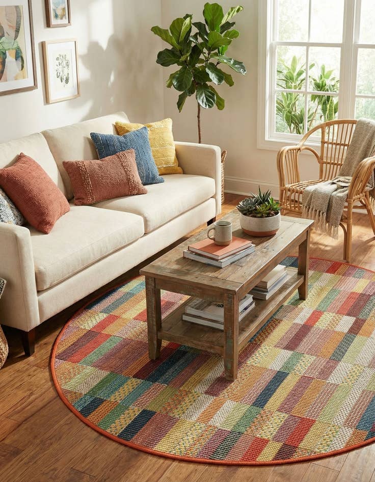Detail image of 4' 1 x 4' 1 Easy-Clean Baja Indoor / Outdoor Round Rug