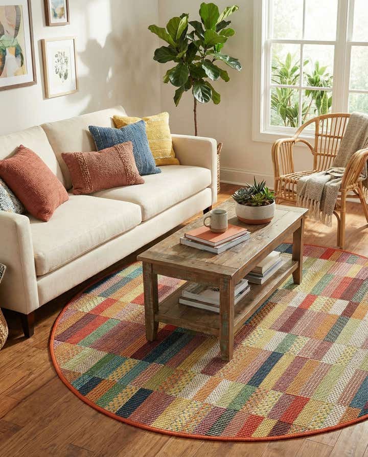 4' 1 x 4' 1 Easy-Clean Baja Indoor / Outdoor Round Rug
