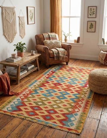 3' 3 x 6' 5 Hand Woven Kilim Maymana Wool Rug