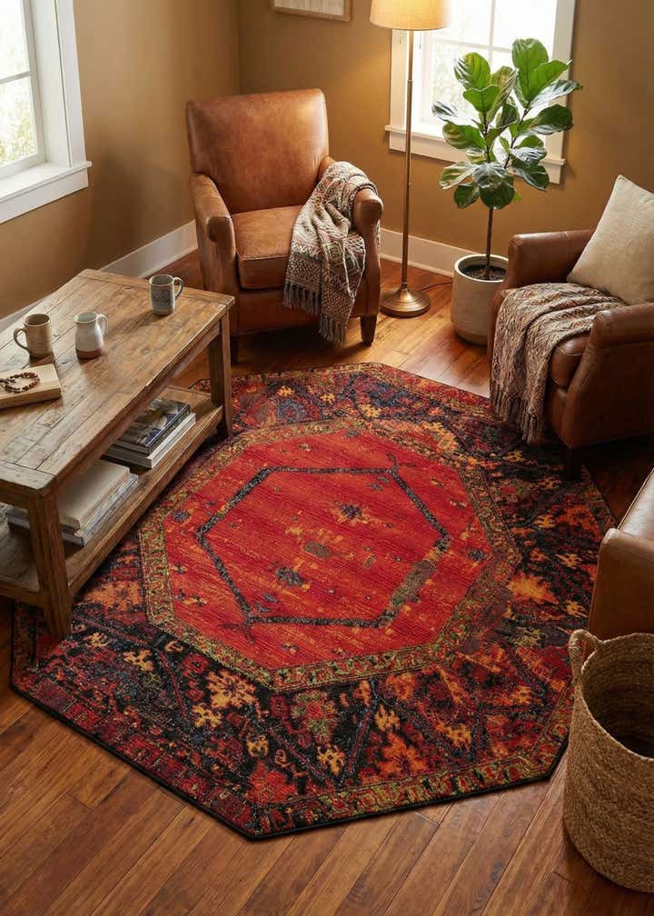 7' 10 x 7' 10 Easy-Clean Tribal Indoor / Outdoor Octagon Rug