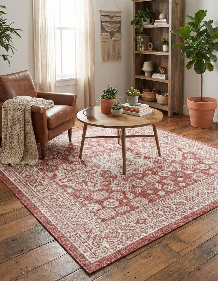 Detail image of 5' 3 x 5' 3  Washable Aztec Indoor / Outdoor Square Rug