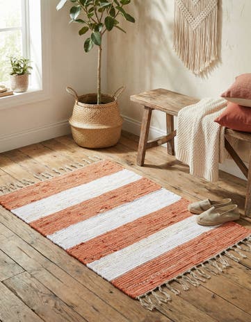 Coral and Ivory Hand Woven Chindi Rag Rug