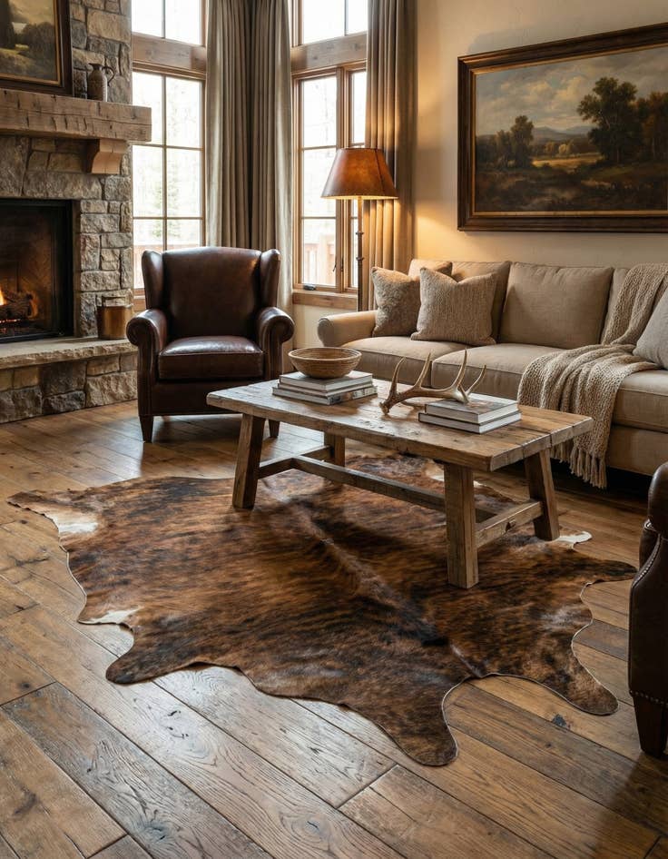 Detail image of 4' 4 x 4' 10 Cowhide Leather Square Rug