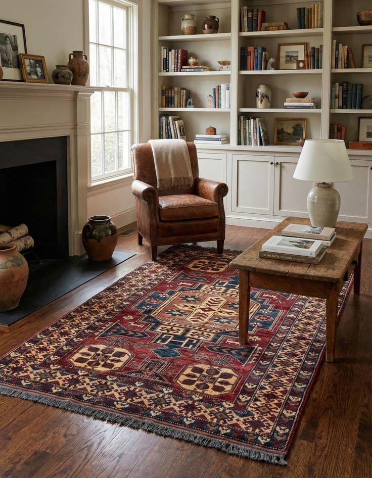 Detail image of  4' 10 x 6' 11  Hand Knotted Kazak Oriental Wool Rug