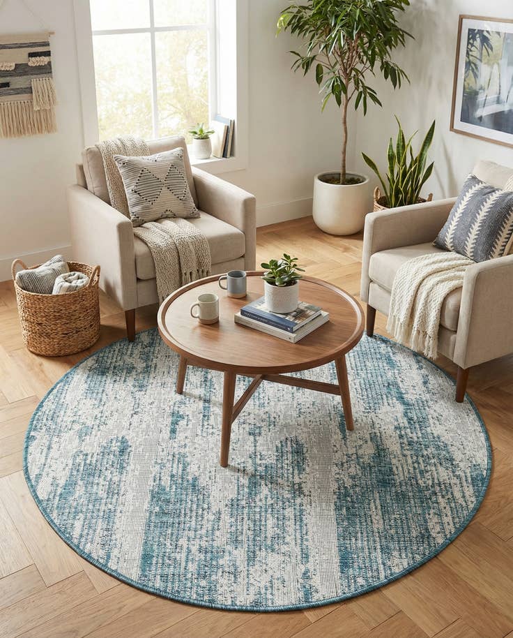 Detail image of 4' x 4' Easy-Clean Modern Indoor / Outdoor Round Rug