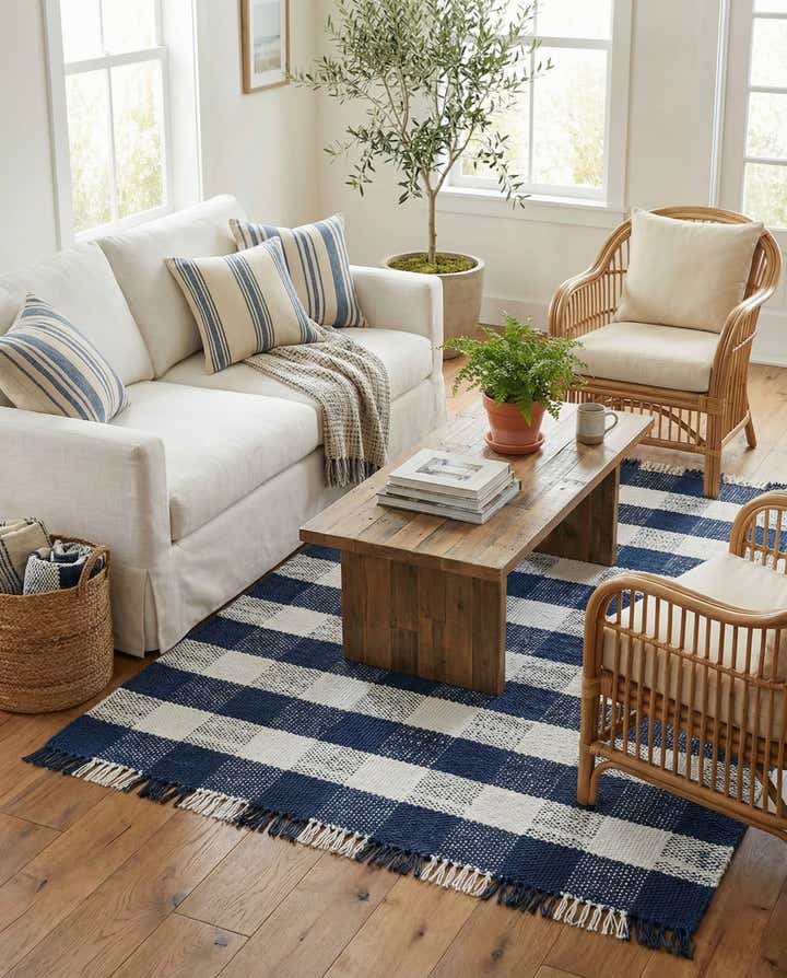 5' 3 x 8' Easy-Clean Eco Plaid Washable Indoor / Outdoor Rug