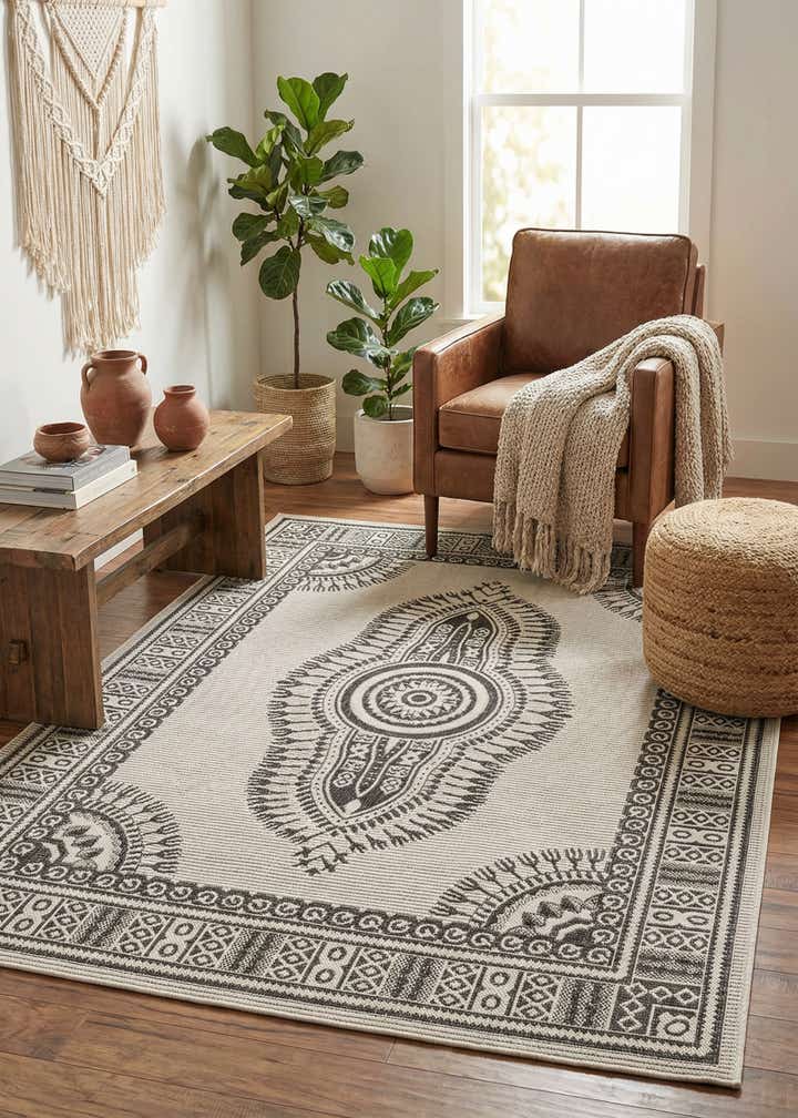 5' 3 x 7' Easy-Clean Traditional Indoor / Outdoor Rug