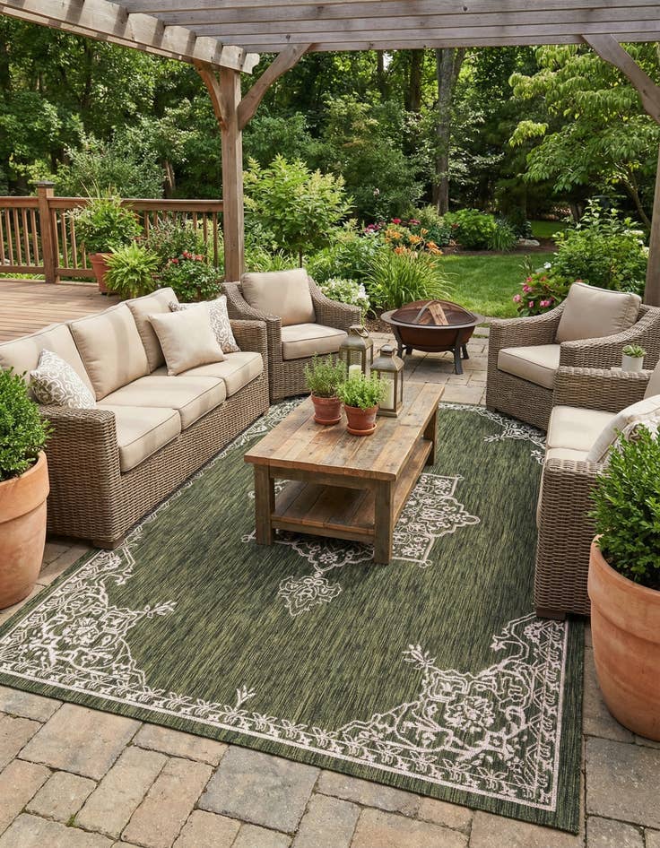 Detail image of 7' 10 x 11'  Washable Traditional Indoor / Outdoor Rug