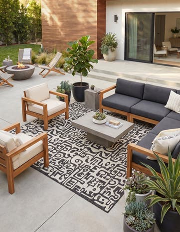 Black and White Easy-Clean Modern Indoor / Outdoor Square Rug