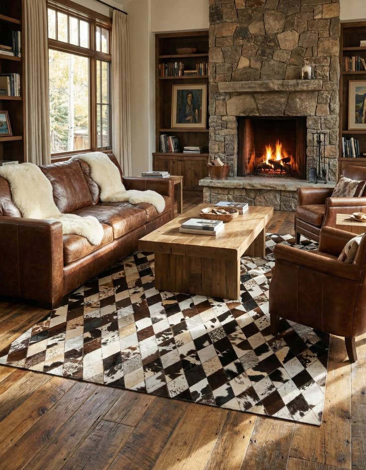 Detail image of 4' 8 x 6' 8 Cowhide Stocks Rug