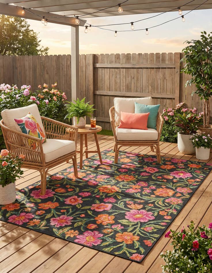 Detail image of 7' x 10'  Washable Botanical Indoor / Outdoor Rug