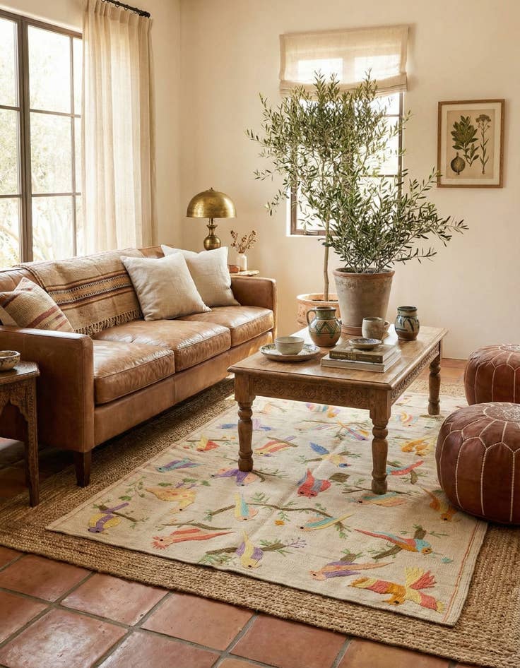 Detail image of 4' 2 x 5' 6  Hand Woven Kilim Suzani Wool Rug