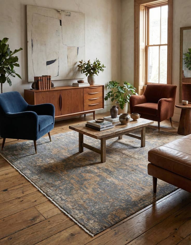 Detail image of 4' 10 x 5' 8  Hand Knotted Ultra Vintage Persian Wool Square Rug