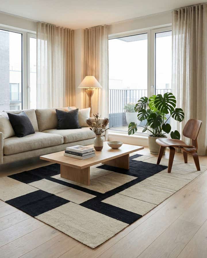 4' 4 x 5' 10 Hand Woven Kilim Modern Wool Rug