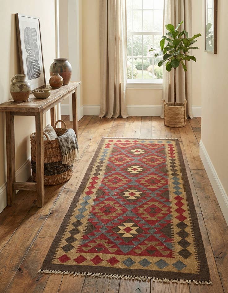 Detail image of 3' 3 x 6' 2  Hand Woven Kilim Maymana Wool Runner Rug