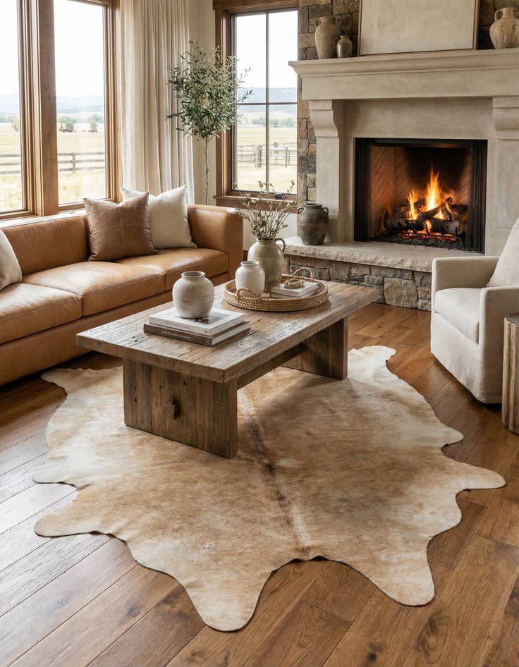 Detail image of 5' 2 x 5' 4 Cowhide Leather Square Rug