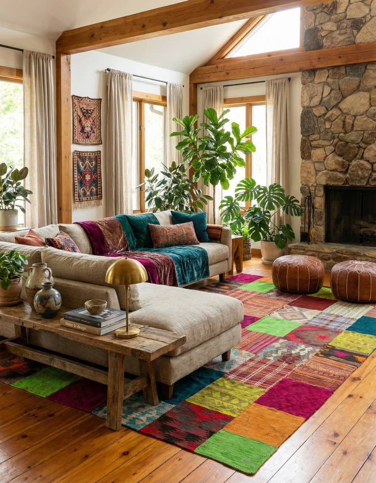 Detail image of  6' 7 x 9' 8  Hand Woven Kilim Patchwork Wool Rug