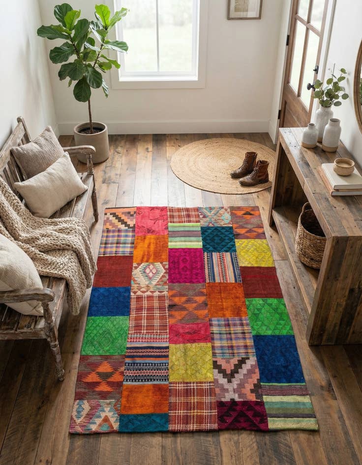 Detail image of 5' 5 x 7' 9  Hand Woven Kilim Patchwork Wool Rug