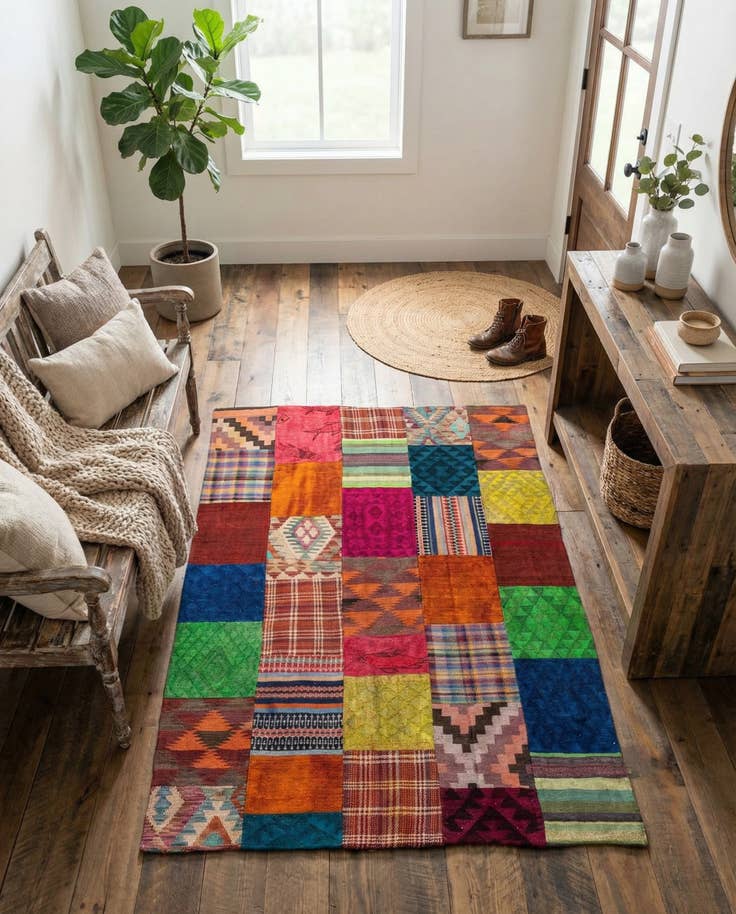 Detail image of 5' 5 x 7' 9 Hand Woven Kilim Patchwork Wool Rug